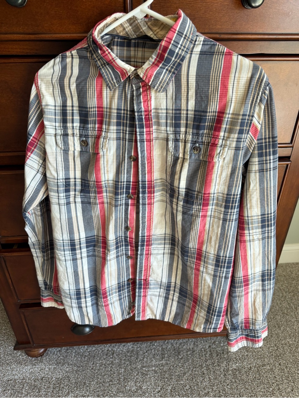 The North Face Men's Navy, Red & White Plaid Button-Down Shirt